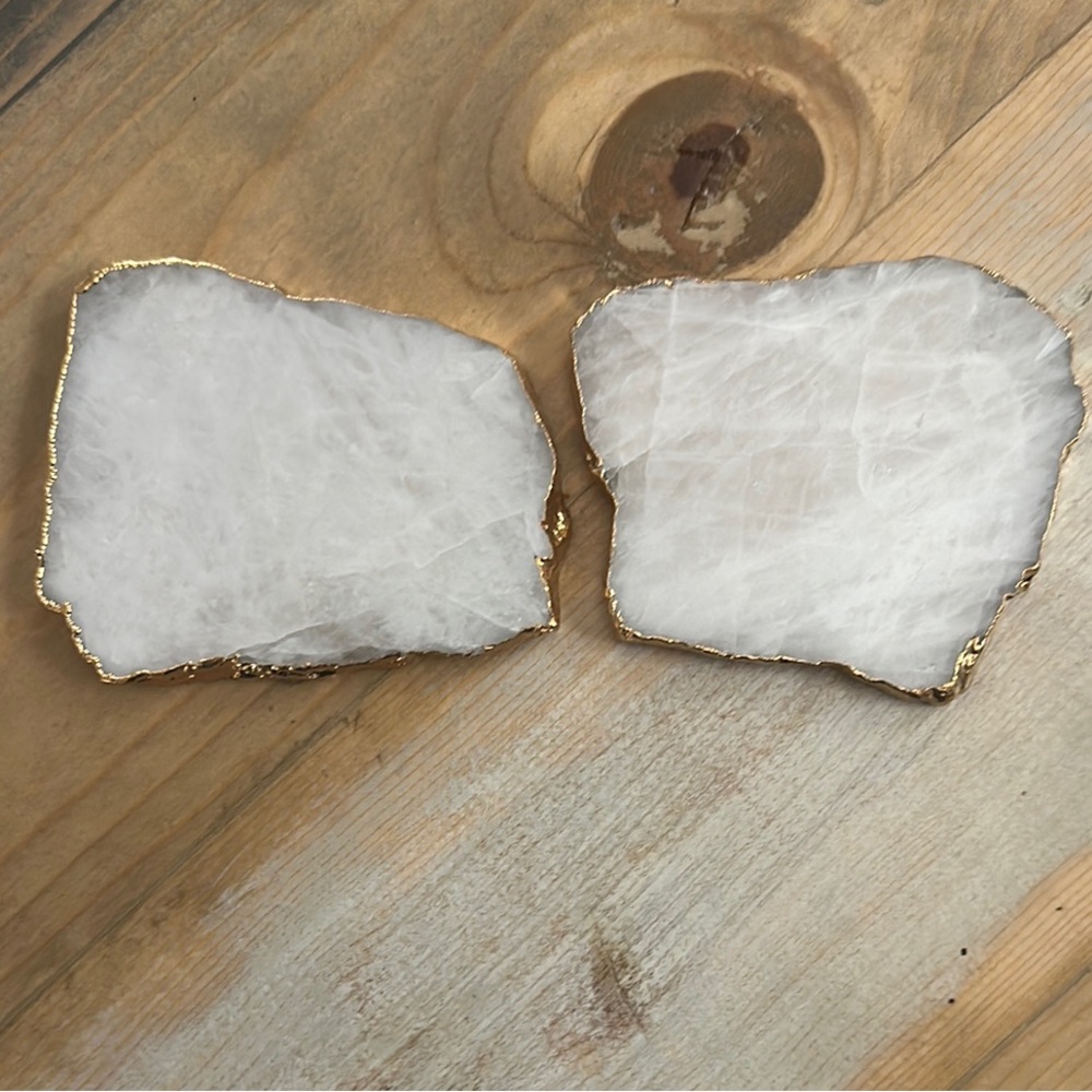 Quartz Coasters with Gold Trim, Set of 2